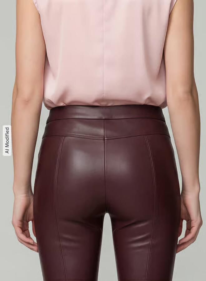 RAFFAELLO ROSSI Slim fit kunstleren broek van viscosemix model 'RESA'