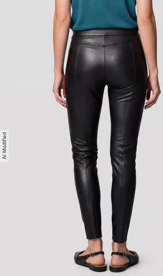 RAFFAELLO ROSSI Slim fit kunstleren broek van viscosemix model 'RESA' - Foto 4