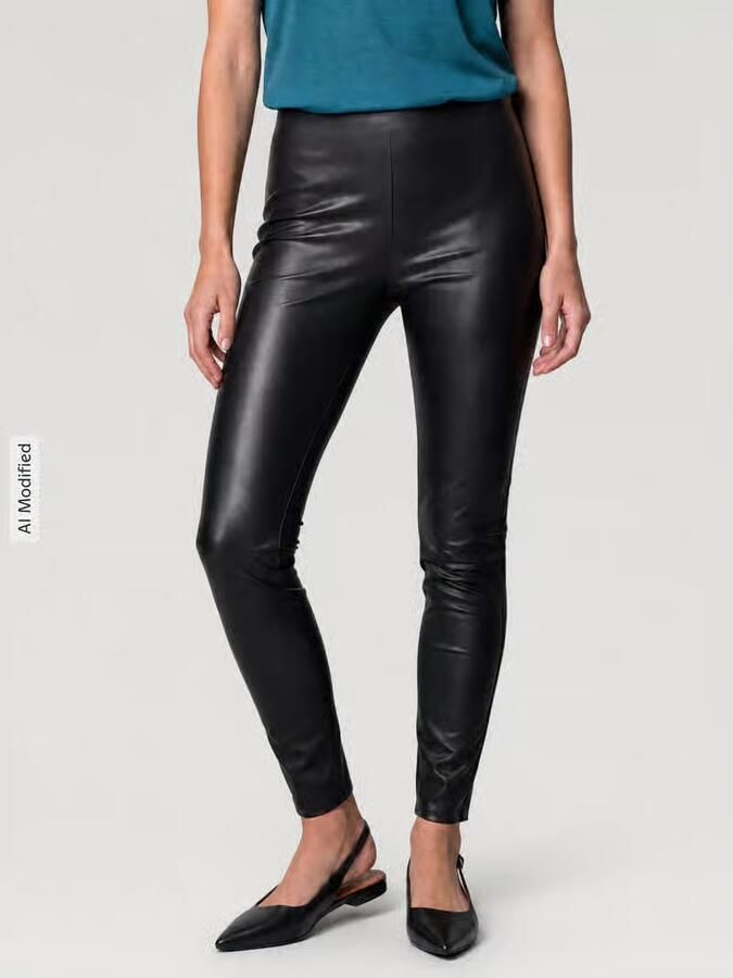 RAFFAELLO ROSSI Slim fit kunstleren broek van viscosemix model 'RESA' - Foto 3