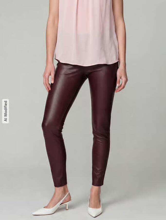 RAFFAELLO ROSSI Slim fit kunstleren broek van viscosemix model 'RESA' - Foto 3