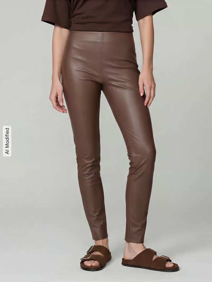RAFFAELLO ROSSI Slim fit kunstleren broek van viscosemix model 'RESA' - Foto 3
