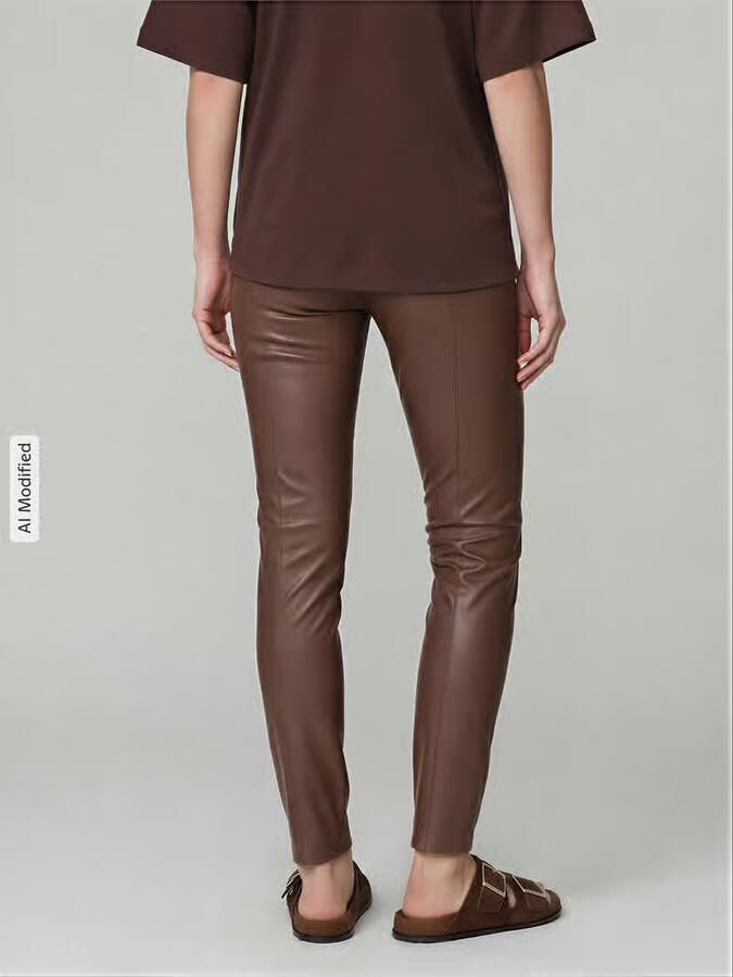 RAFFAELLO ROSSI Slim fit kunstleren broek van viscosemix model 'RESA' - Foto 4