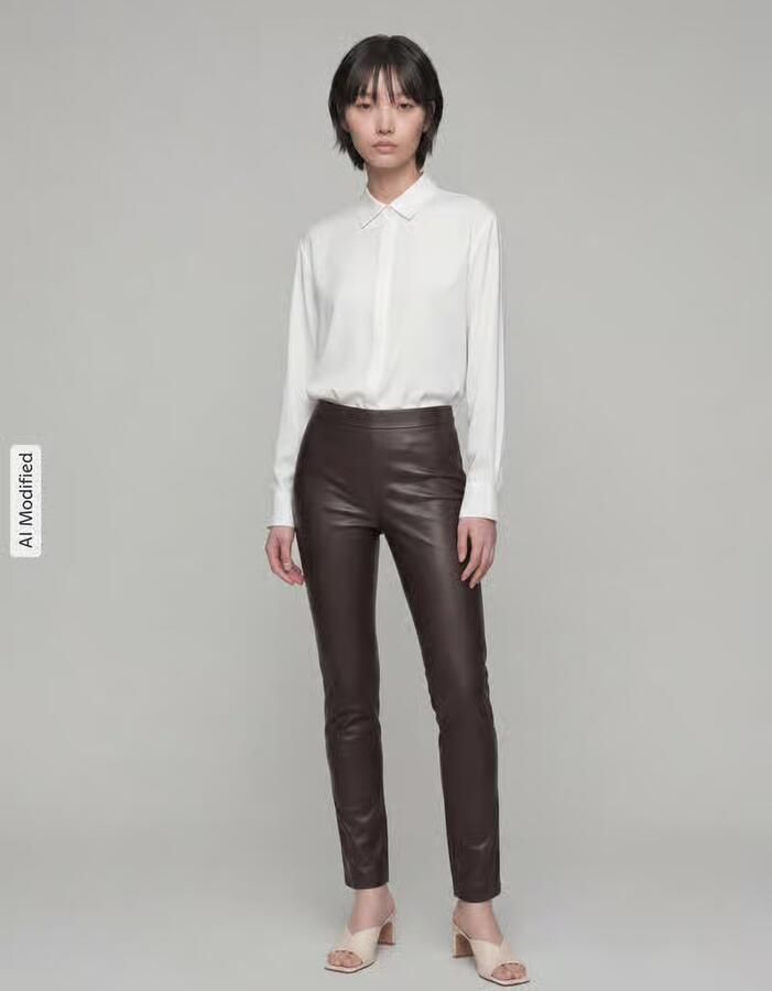 RAFFAELLO ROSSI Regular fit broek in leerlook in verkort model 'MACY' - Foto 2
