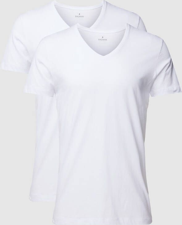 RAGMAN T-shirt met geribde V-hals