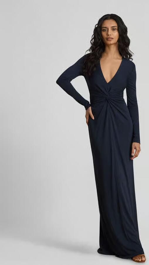 Lauren Ralph Lauren Avondjurk met diepe hals en knoopdetail - Foto 2