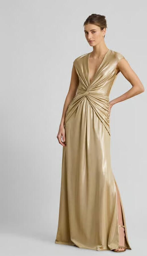 Lauren Ralph Lauren Avondjurk met diepe V-hals en knoopdetail - Foto 3