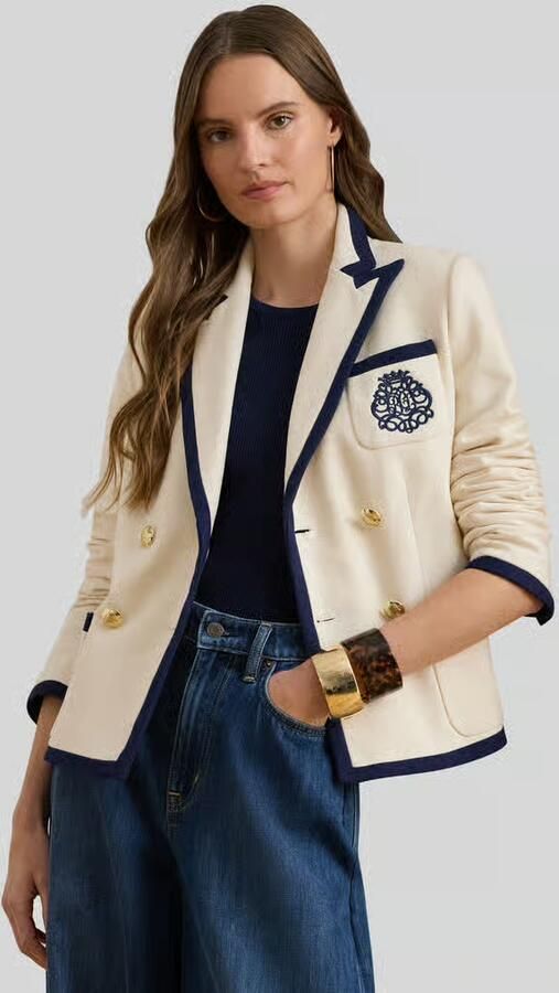 Lauren Ralph Lauren Dubbelrijig kort colbert van katoenmix met logo-stitching - Foto 3