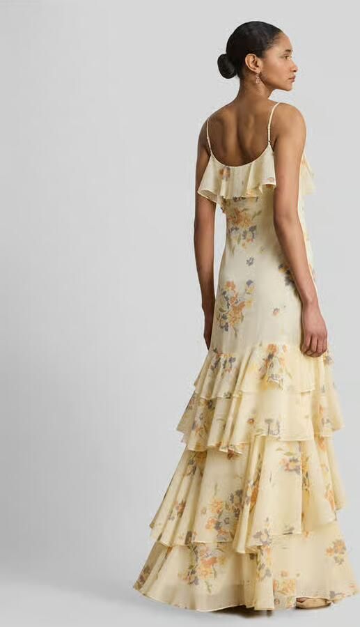 Lauren Ralph Lauren Fit and flare avondjurk met spaghettibandjes en volants - Foto 2