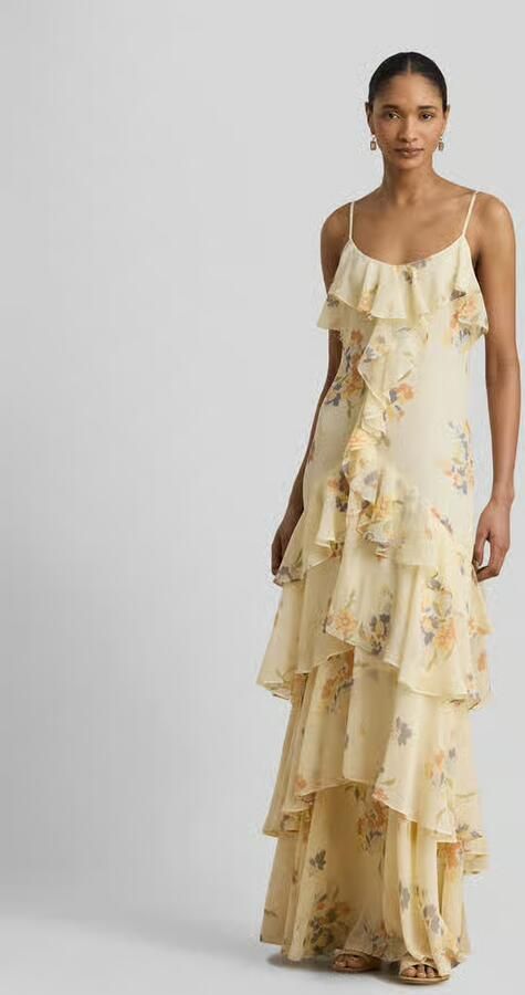 Lauren Ralph Lauren Fit and flare avondjurk met spaghettibandjes en volants - Foto 3