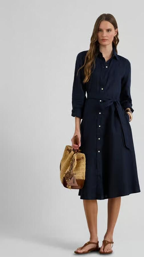 Lauren Ralph Lauren Getailleerde vrijetijdsjurk van puur linnen