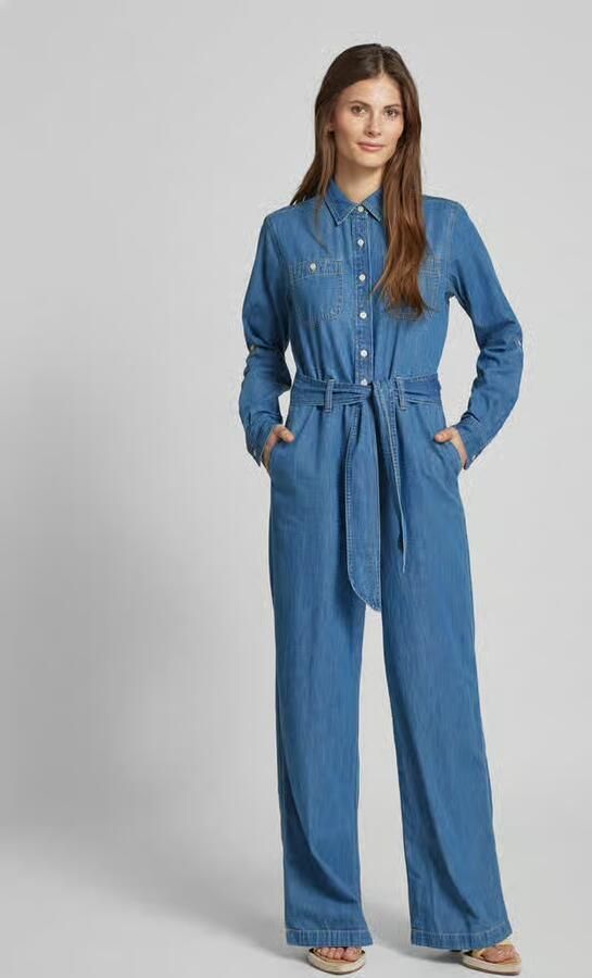 Lauren Ralph Lauren Jumpsuit in denimlook met strikceintuur model 'CRISELDA' - Foto 3
