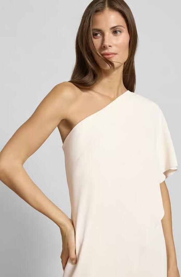 Ralph Lauren Elegante One-Shoulder Jumpsuit met Cascading Cape Beige Dames