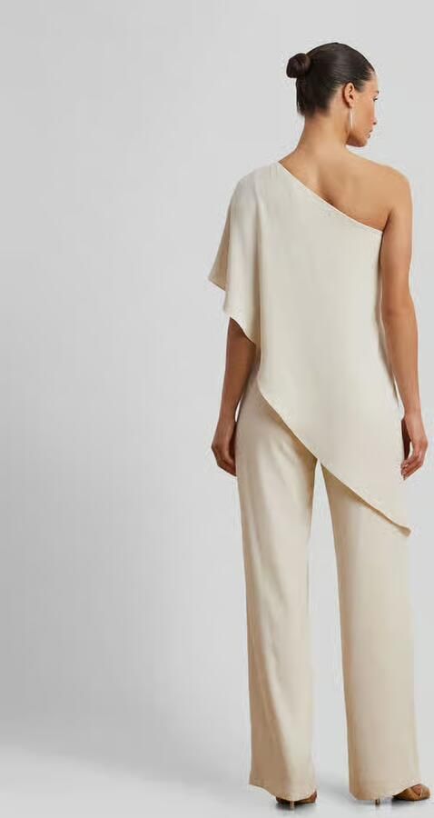 Ralph Lauren Elegante One-Shoulder Jumpsuit met Cascading Cape Beige Dames - Foto 6
