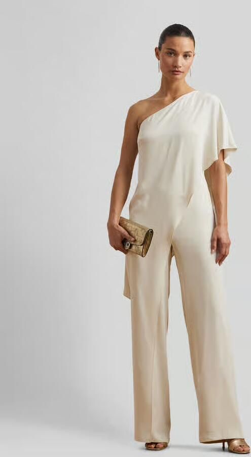 Ralph Lauren Elegante One-Shoulder Jumpsuit met Cascading Cape Beige Dames - Foto 5
