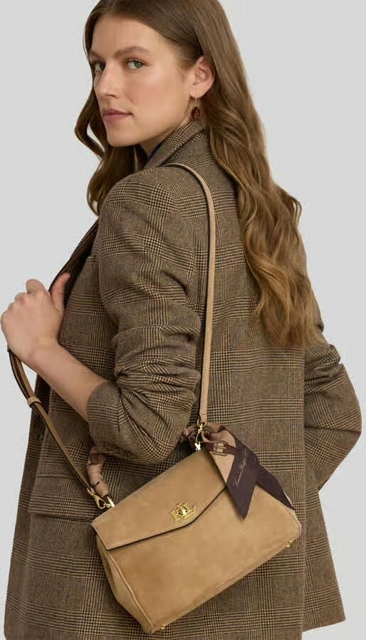 Lauren Ralph Lauren Kleine satchel van kalfsnappaleder met doekdetail model 'FARRAH' - Foto 3
