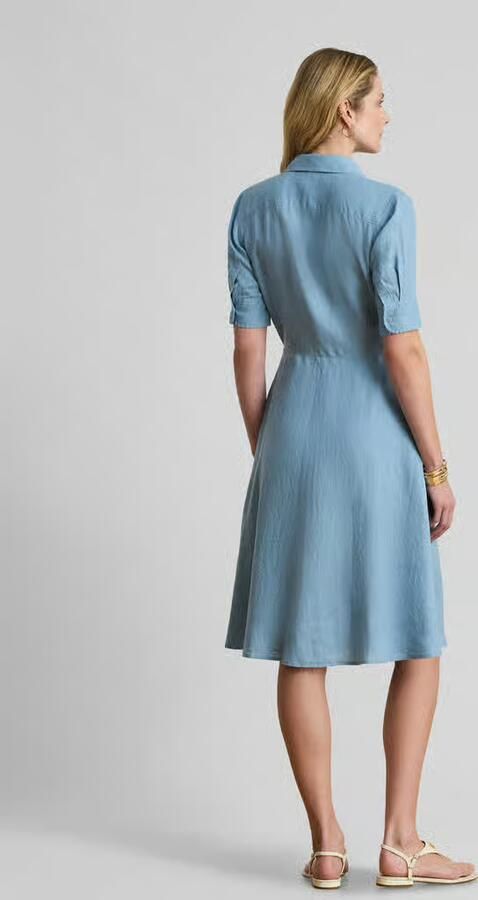 Lauren Ralph Lauren Knie-lange linnen jurk met strikceintuur model 'WAKANA' - Foto 3