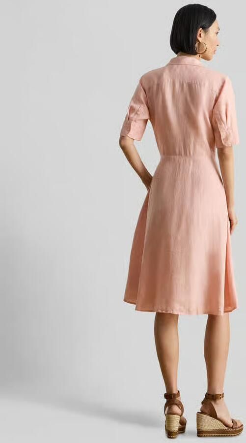 Lauren Ralph Lauren Knie-lange linnen jurk met strikceintuur model 'WAKANA' - Foto 3