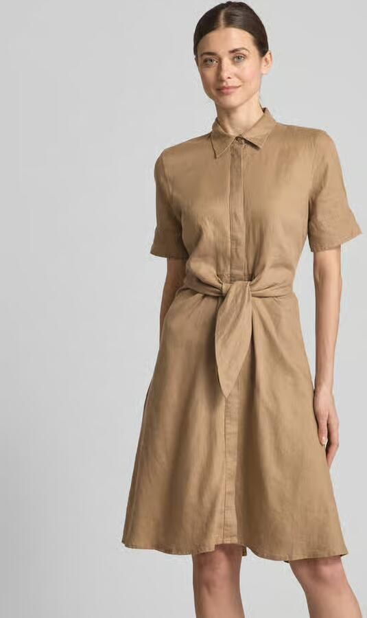 Lauren Ralph Lauren Knielange linnen jurk met strikceintuur model 'WAKANA' - Foto 4