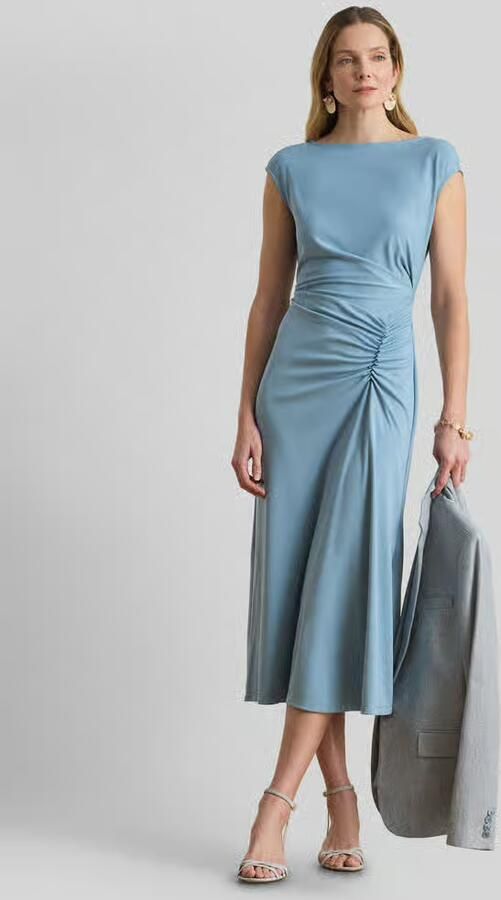 Lauren Ralph Lauren midi-jurk met geraffelde plooien in de taille - Foto 3