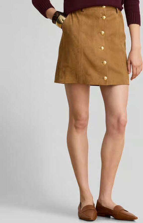 Lauren Ralph Lauren Minirok van chevreau-suède met sierknopen - Foto 2