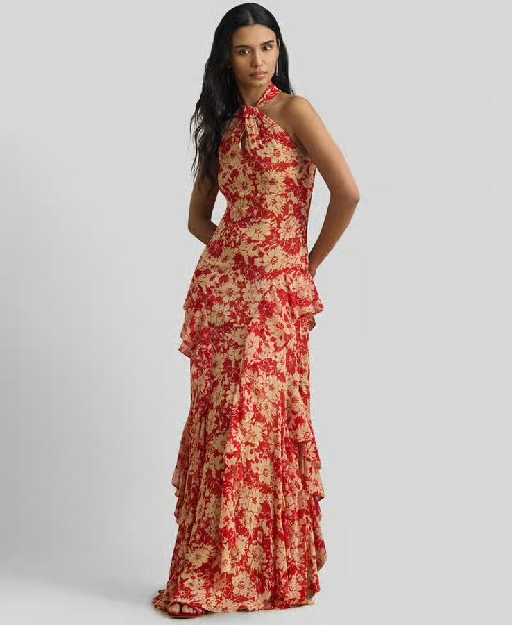 Lauren Ralph Lauren Nauwsluitende halter avondjurk met volants - Foto 2