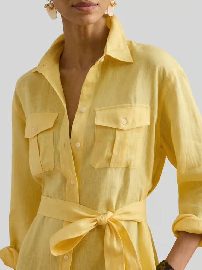 Lauren Ralph Lauren Nauwsluitende midi overhemdjurk van puur linnen