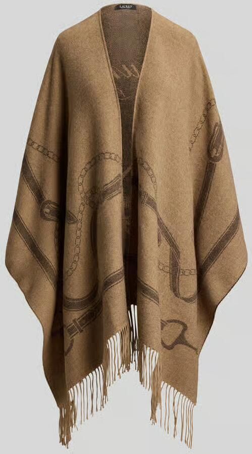 Lauren Ralph Lauren Poncho van wol met franjesrand