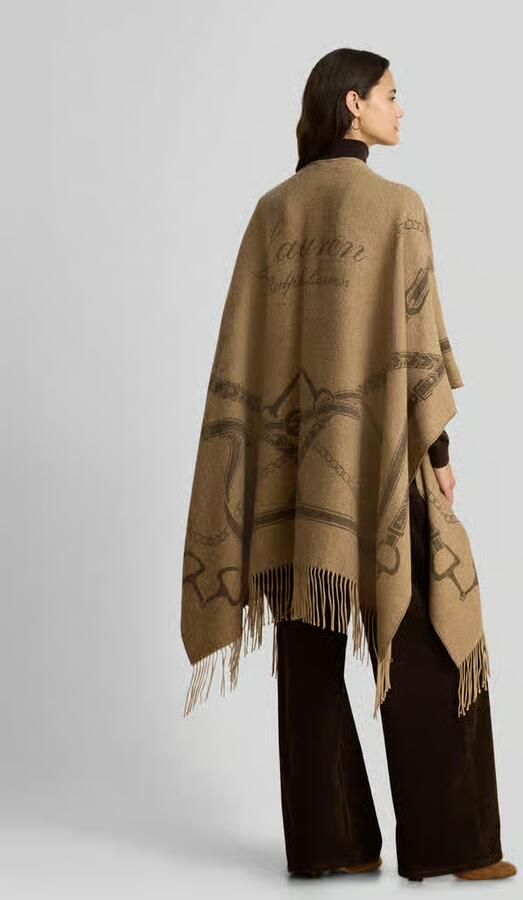 Lauren Ralph Lauren Poncho van wol met franjesrand - Foto 2