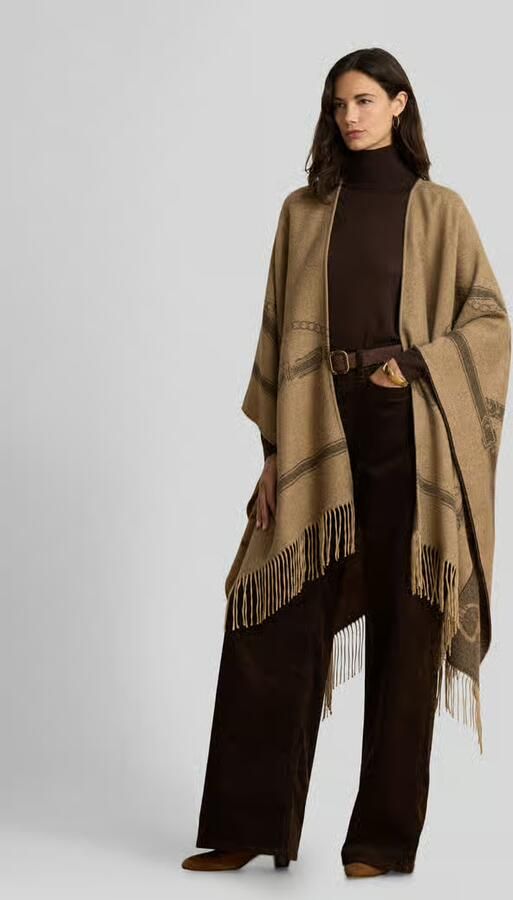 Lauren Ralph Lauren Poncho van wol met franjesrand - Foto 3