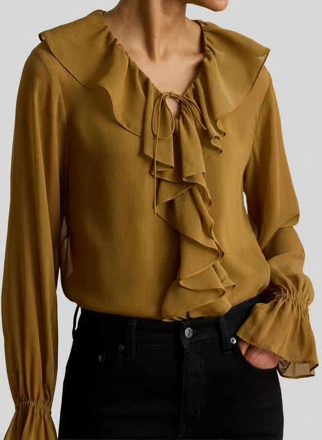 Lauren Ralph Lauren regular fit blouse met kraag met ruches