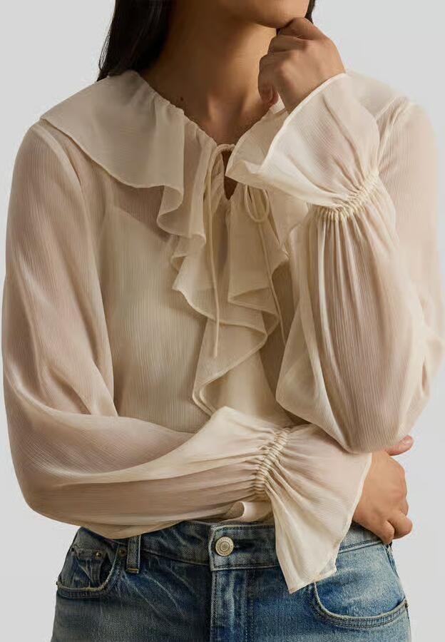Lauren Ralph Lauren regular fit blouse met kraag met ruches
