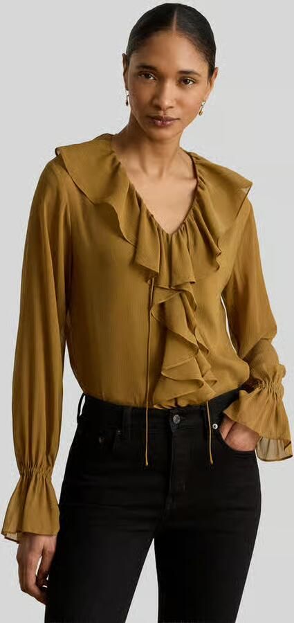 Lauren Ralph Lauren regular fit blouse met kraag met ruches - Foto 2