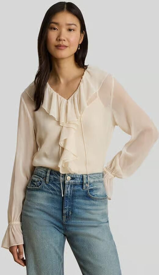 Lauren Ralph Lauren regular fit blouse met kraag met ruches - Foto 2