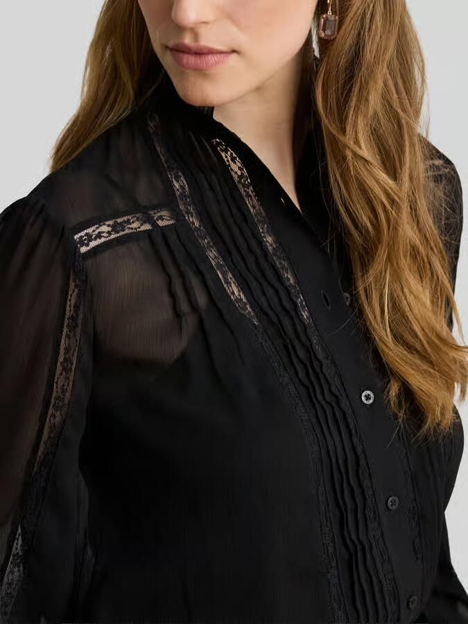 Lauren Ralph Lauren regular fit blouse met lange mouwen met kant