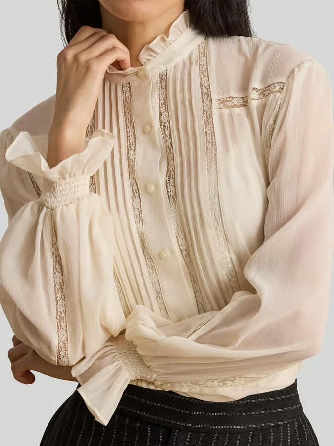 Lauren Ralph Lauren regular fit blouse met lange mouwen met kant