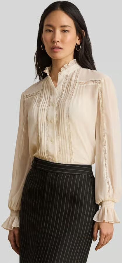 Lauren Ralph Lauren regular fit blouse met lange mouwen met kant - Foto 3
