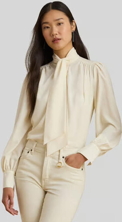 Lauren Ralph Lauren Regular fit blouse met lange mouwen met strikkraag - Foto 5