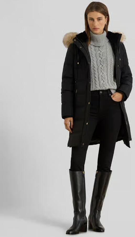 Lauren Ralph Lauren Regular fit lange donsjas met garnering van imitatiebont - Foto 4