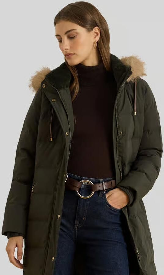 Lauren Ralph Lauren Regular fit lange donsjas met garnering van imitatiebont - Foto 2