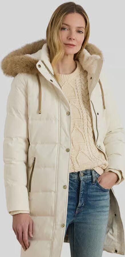 Lauren Ralph Lauren Regular fit lange donsjas met garnering van imitatiebont - Foto 5