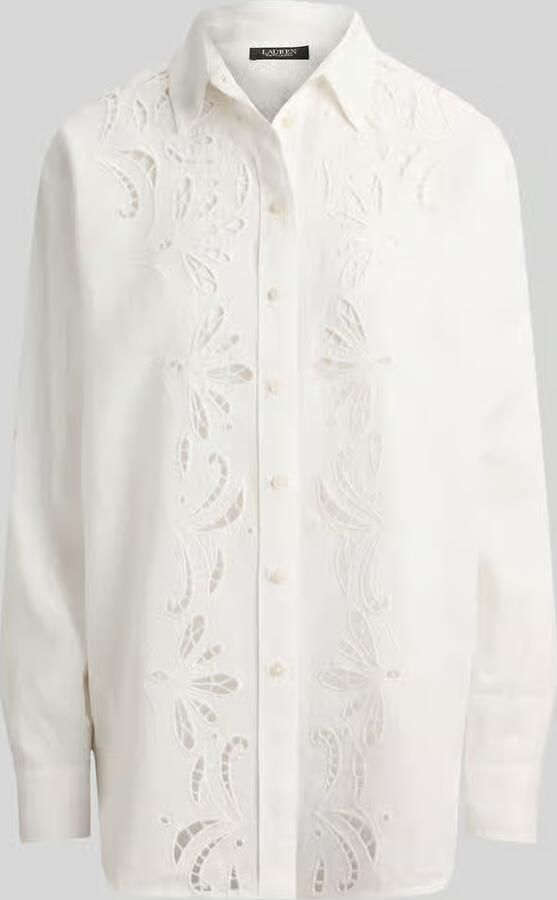 Lauren Ralph Lauren relaxed fit blouse met lange mouwen met ajourwerk - Foto 2