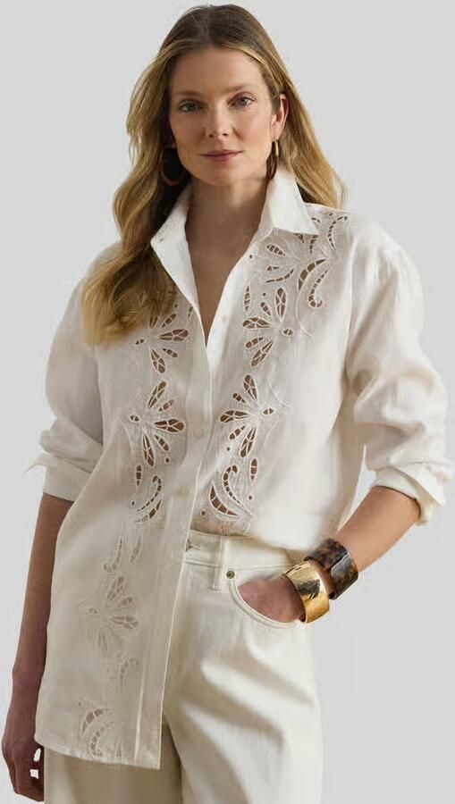 Lauren Ralph Lauren relaxed fit blouse met lange mouwen met ajourwerk - Foto 4