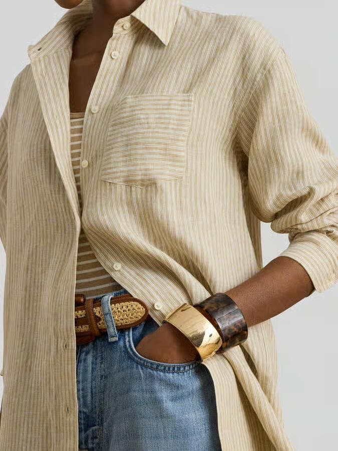 Lauren Ralph Lauren relaxed fit blouse met lange mouwen van puur linnen