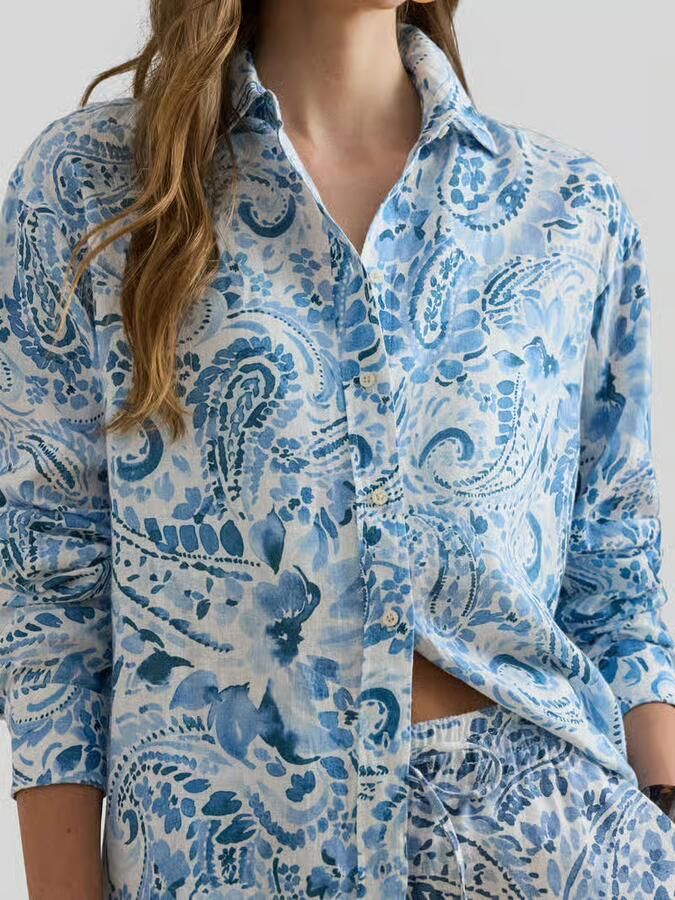 Lauren Ralph Lauren relaxed fit linnen blouse van puur linnen met all-over motief