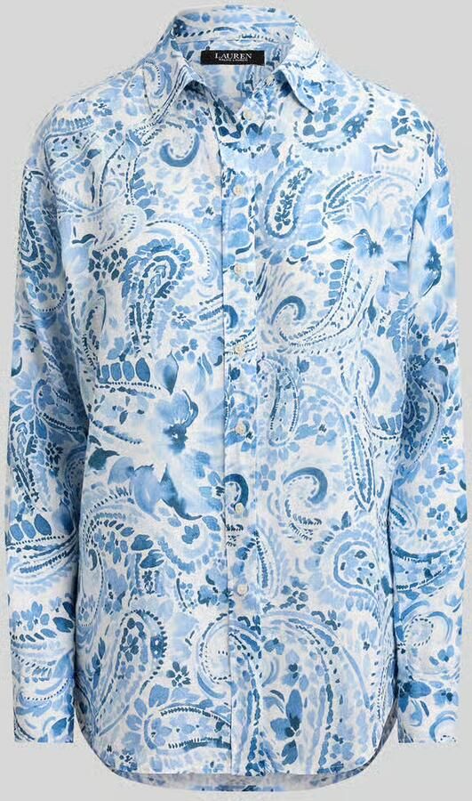 Lauren Ralph Lauren relaxed fit linnen blouse van puur linnen met all-over motief - Foto 2