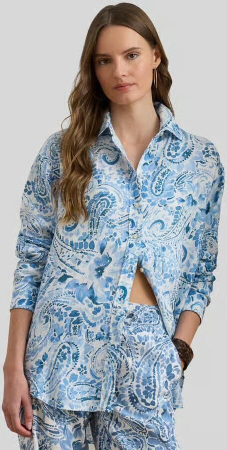 Lauren Ralph Lauren relaxed fit linnen blouse van puur linnen met all-over motief - Foto 3