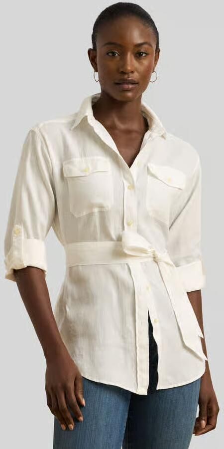 Lauren Ralph Lauren Regular fit linnen blouse met lange mouwen en strikceintuur model 'CHADWICK' - Foto 3