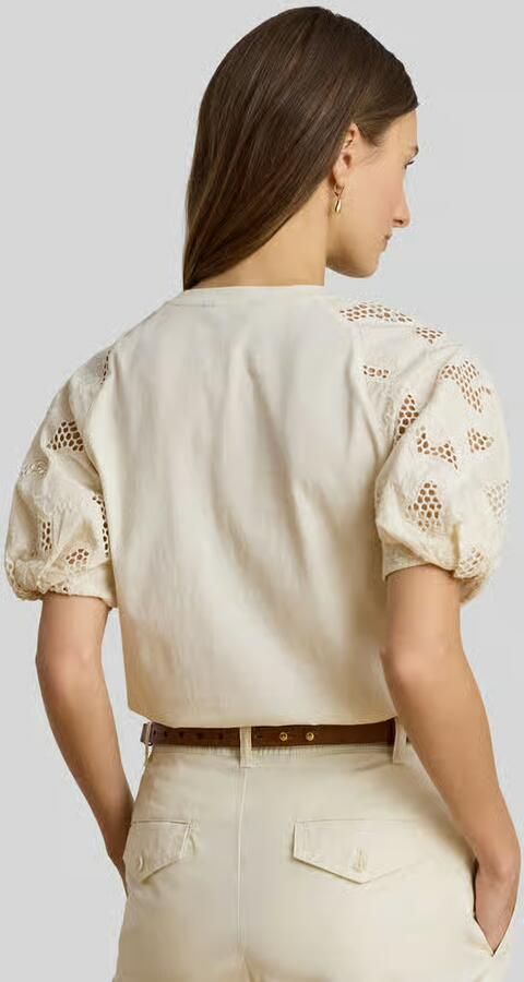 Lauren Ralph Lauren relaxed fit T-shirt van puur katoen met mouwen van broderie - Foto 2