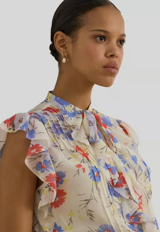 Lauren Ralph Lauren shaped fit blouse met officierskraag en materiaalgelijke strik