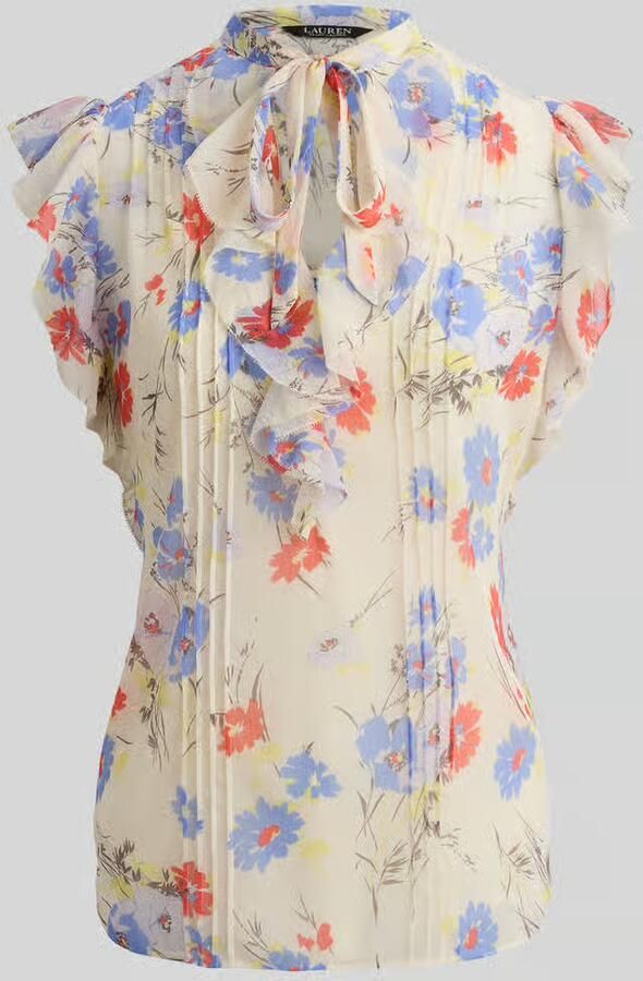 Lauren Ralph Lauren shaped fit blouse met officierskraag en materiaalgelijke strik - Foto 2